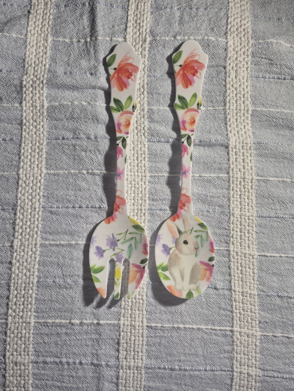 Nicole Miller Floral Bunny Serving Spoon and Fork - Pink, Green, Purple